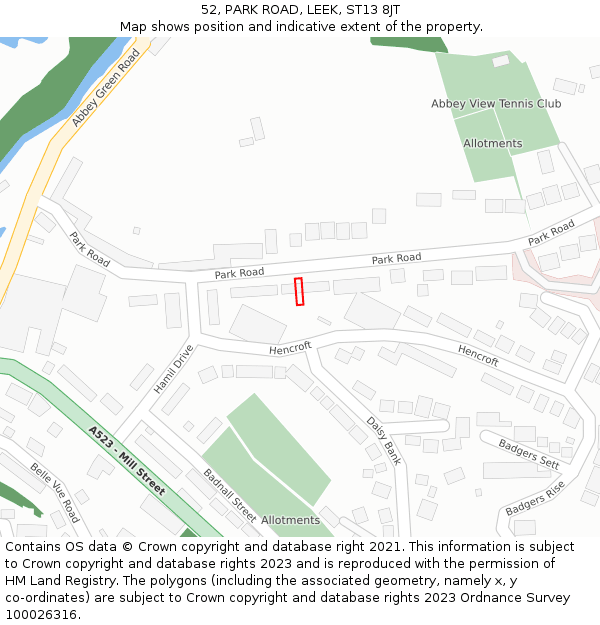 52, PARK ROAD, LEEK, ST13 8JT: Location map and indicative extent of plot