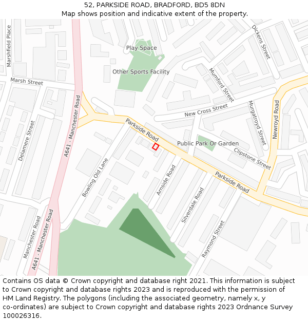52, PARKSIDE ROAD, BRADFORD, BD5 8DN: Location map and indicative extent of plot