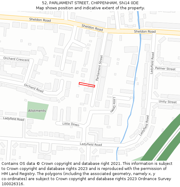 52, PARLIAMENT STREET, CHIPPENHAM, SN14 0DE: Location map and indicative extent of plot