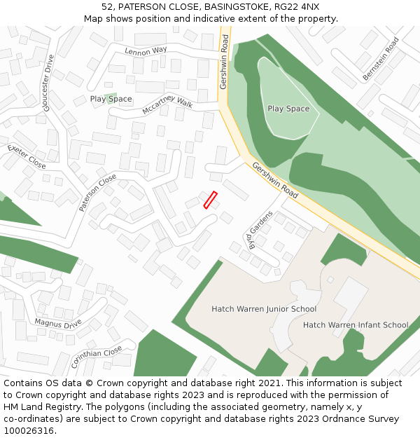 52, PATERSON CLOSE, BASINGSTOKE, RG22 4NX: Location map and indicative extent of plot