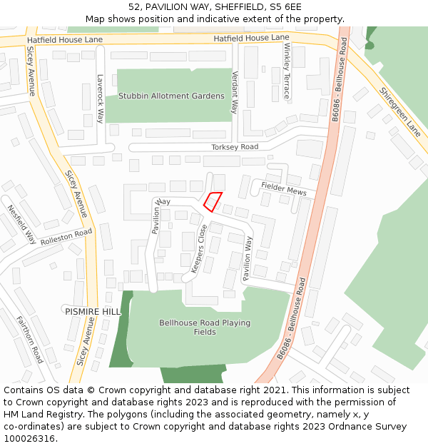 52, PAVILION WAY, SHEFFIELD, S5 6EE: Location map and indicative extent of plot