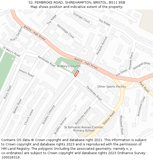 52, PEMBROKE ROAD, SHIREHAMPTON, BRISTOL, BS11 9SB: Location map and indicative extent of plot