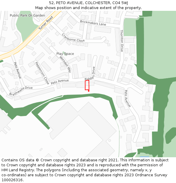 52, PETO AVENUE, COLCHESTER, CO4 5WJ: Location map and indicative extent of plot