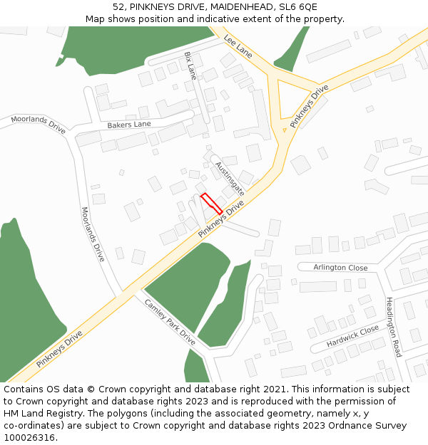 52, PINKNEYS DRIVE, MAIDENHEAD, SL6 6QE: Location map and indicative extent of plot