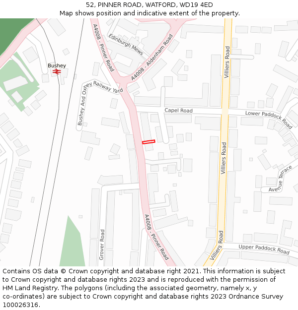52, PINNER ROAD, WATFORD, WD19 4ED: Location map and indicative extent of plot