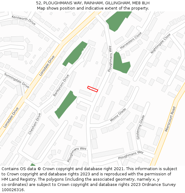52, PLOUGHMANS WAY, RAINHAM, GILLINGHAM, ME8 8LH: Location map and indicative extent of plot