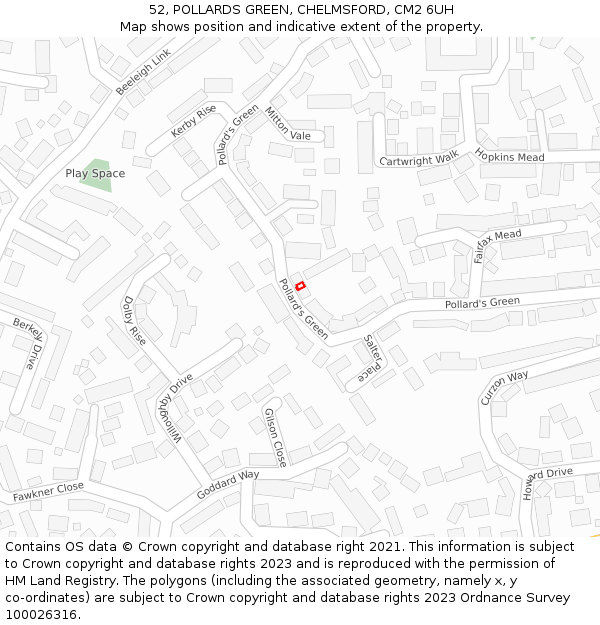 52, POLLARDS GREEN, CHELMSFORD, CM2 6UH: Location map and indicative extent of plot
