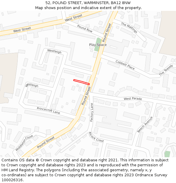 52, POUND STREET, WARMINSTER, BA12 8NW: Location map and indicative extent of plot