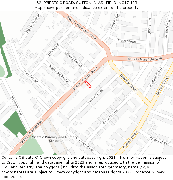 52, PRIESTSIC ROAD, SUTTON-IN-ASHFIELD, NG17 4EB: Location map and indicative extent of plot