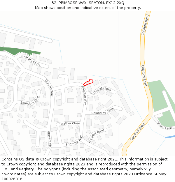 52, PRIMROSE WAY, SEATON, EX12 2XQ: Location map and indicative extent of plot