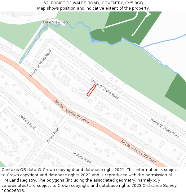 52, PRINCE OF WALES ROAD, COVENTRY, CV5 8GQ: Location map and indicative extent of plot