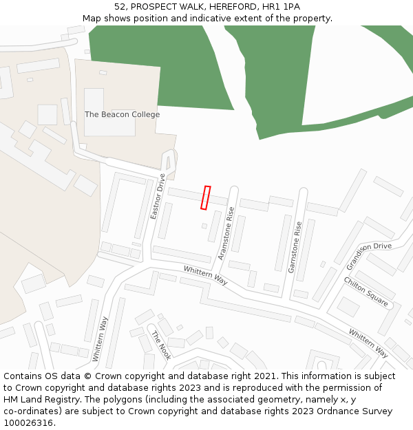 52, PROSPECT WALK, HEREFORD, HR1 1PA: Location map and indicative extent of plot