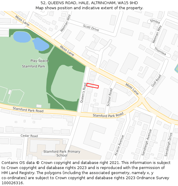 52, QUEENS ROAD, HALE, ALTRINCHAM, WA15 9HD: Location map and indicative extent of plot