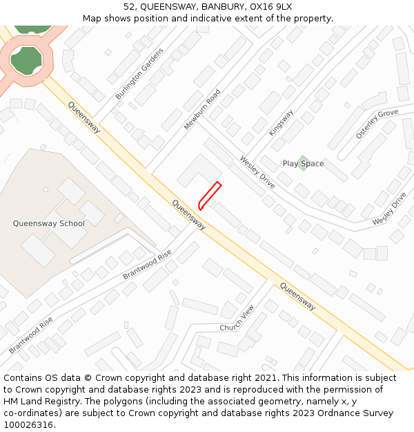 52, QUEENSWAY, BANBURY, OX16 9LX: Location map and indicative extent of plot