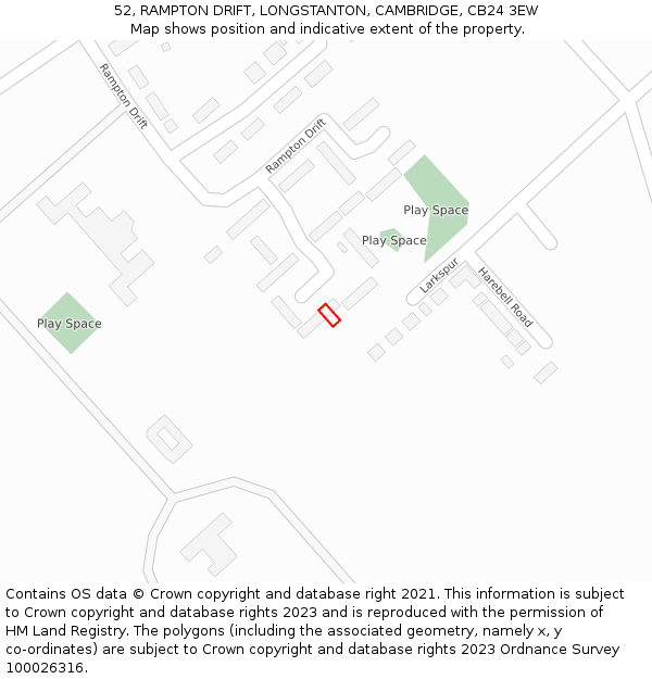 52, RAMPTON DRIFT, LONGSTANTON, CAMBRIDGE, CB24 3EW: Location map and indicative extent of plot