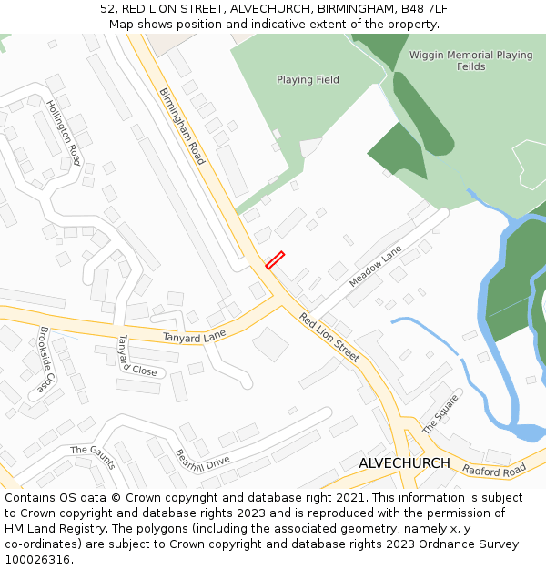 52, RED LION STREET, ALVECHURCH, BIRMINGHAM, B48 7LF: Location map and indicative extent of plot