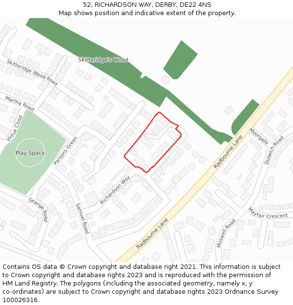 52, RICHARDSON WAY, DERBY, DE22 4NS: Location map and indicative extent of plot