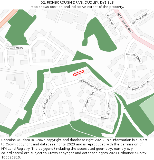 52, RICHBOROUGH DRIVE, DUDLEY, DY1 3LS: Location map and indicative extent of plot