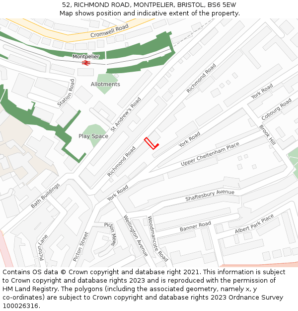52, RICHMOND ROAD, MONTPELIER, BRISTOL, BS6 5EW: Location map and indicative extent of plot