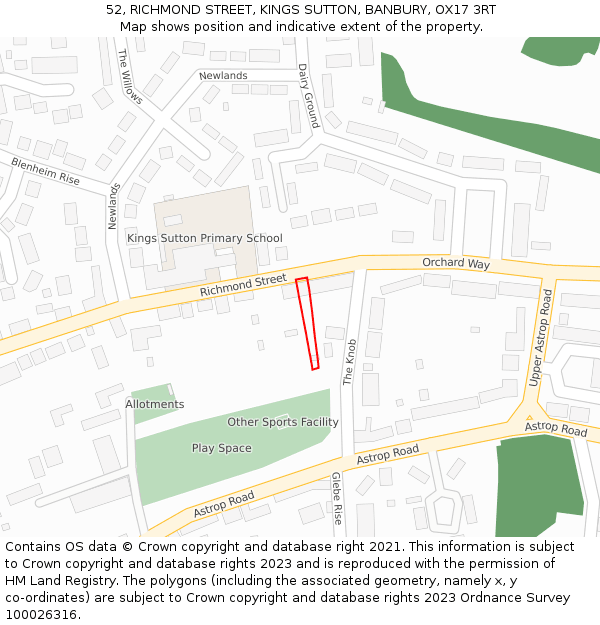 52, RICHMOND STREET, KINGS SUTTON, BANBURY, OX17 3RT: Location map and indicative extent of plot
