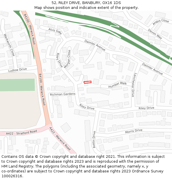 52, RILEY DRIVE, BANBURY, OX16 1DS: Location map and indicative extent of plot