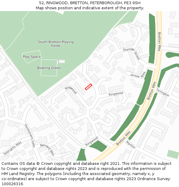 52, RINGWOOD, BRETTON, PETERBOROUGH, PE3 9SH: Location map and indicative extent of plot
