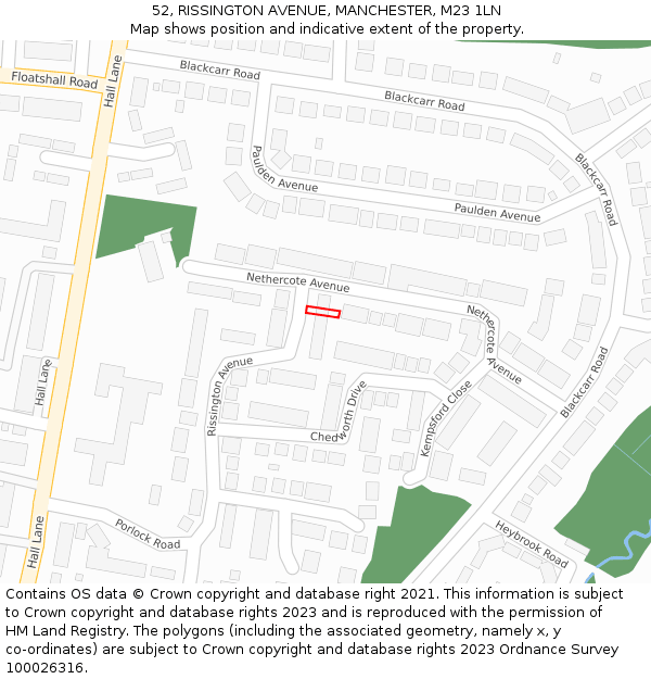 52, RISSINGTON AVENUE, MANCHESTER, M23 1LN: Location map and indicative extent of plot