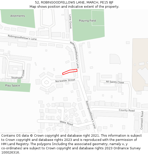 52, ROBINGOODFELLOWS LANE, MARCH, PE15 8JF: Location map and indicative extent of plot