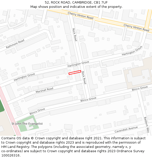 52, ROCK ROAD, CAMBRIDGE, CB1 7UF: Location map and indicative extent of plot