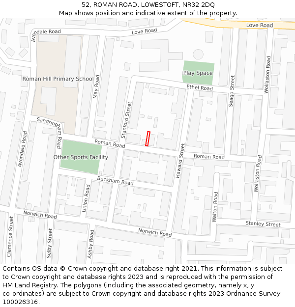 52, ROMAN ROAD, LOWESTOFT, NR32 2DQ: Location map and indicative extent of plot