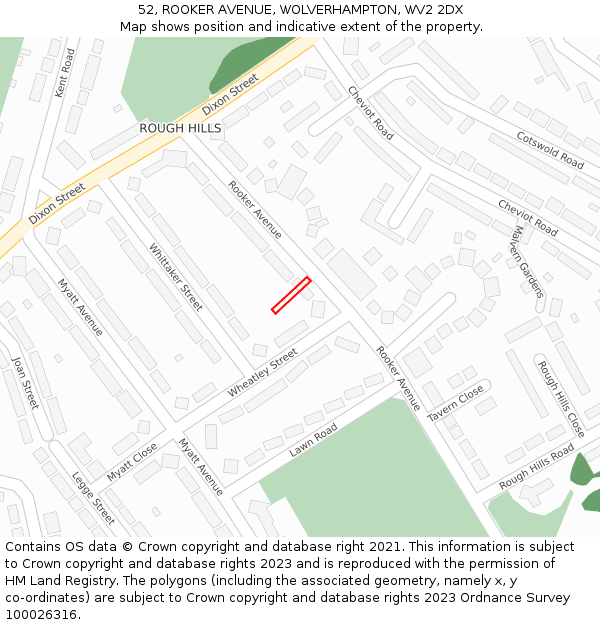 52, ROOKER AVENUE, WOLVERHAMPTON, WV2 2DX: Location map and indicative extent of plot