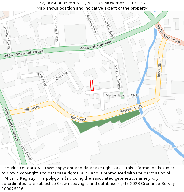 52, ROSEBERY AVENUE, MELTON MOWBRAY, LE13 1BN: Location map and indicative extent of plot
