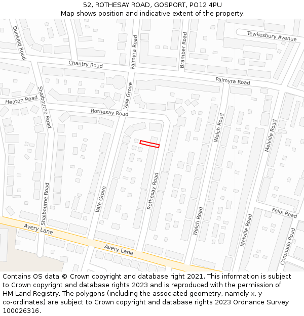 52, ROTHESAY ROAD, GOSPORT, PO12 4PU: Location map and indicative extent of plot