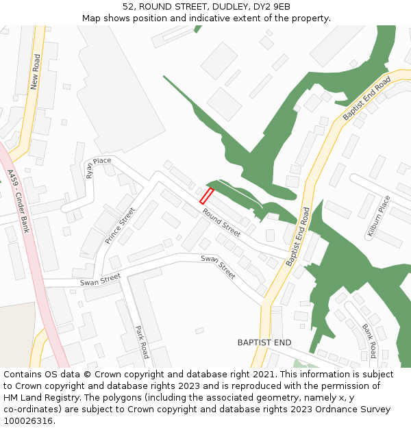 52, ROUND STREET, DUDLEY, DY2 9EB: Location map and indicative extent of plot