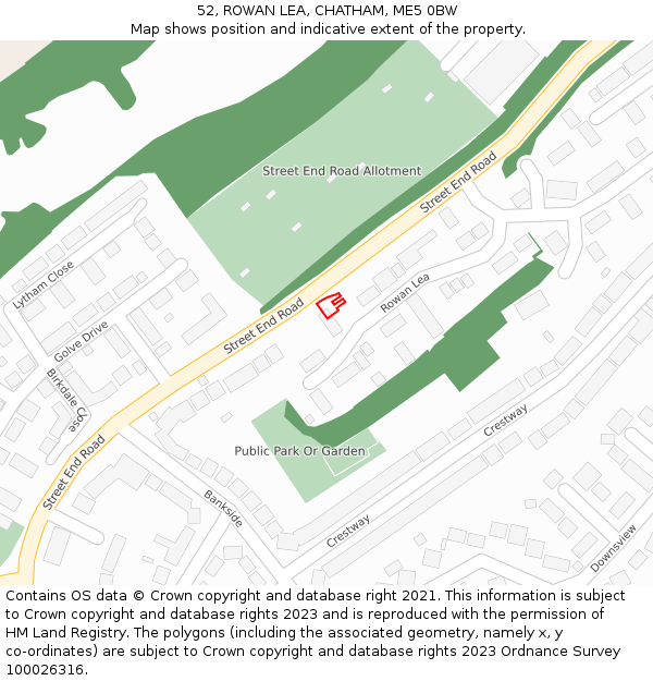 52, ROWAN LEA, CHATHAM, ME5 0BW: Location map and indicative extent of plot
