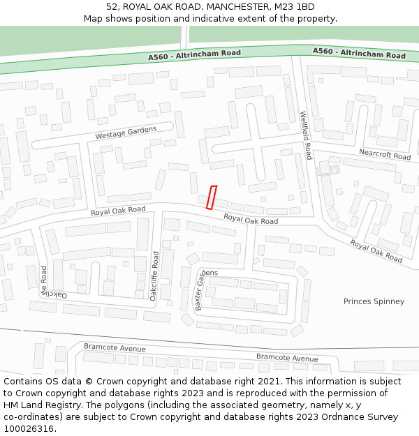 52, ROYAL OAK ROAD, MANCHESTER, M23 1BD: Location map and indicative extent of plot