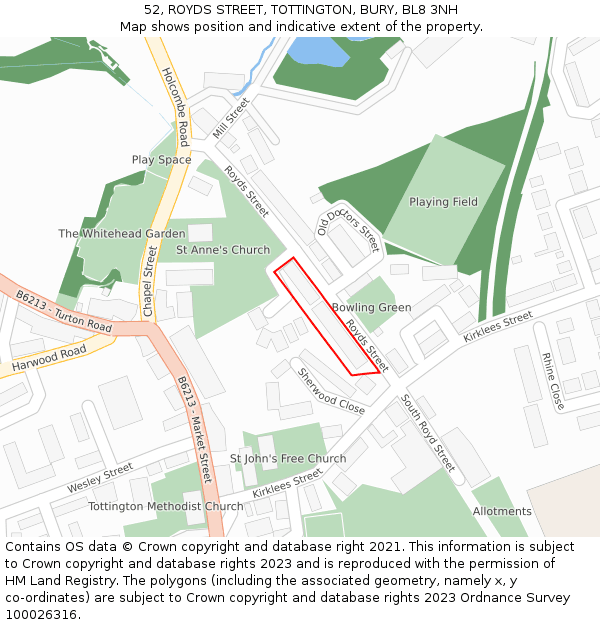 52, ROYDS STREET, TOTTINGTON, BURY, BL8 3NH: Location map and indicative extent of plot