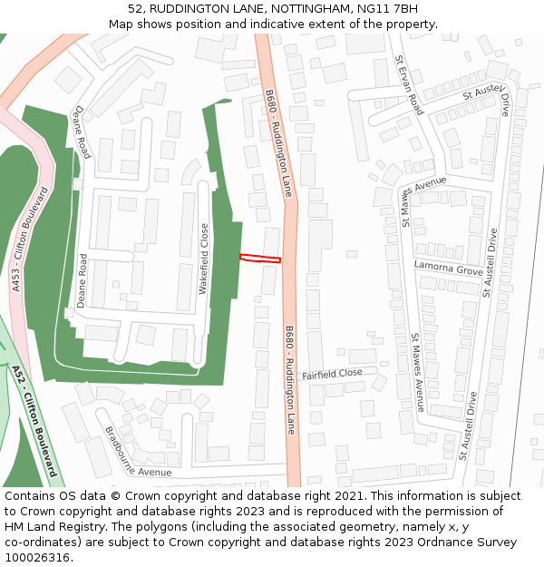 52, RUDDINGTON LANE, NOTTINGHAM, NG11 7BH: Location map and indicative extent of plot