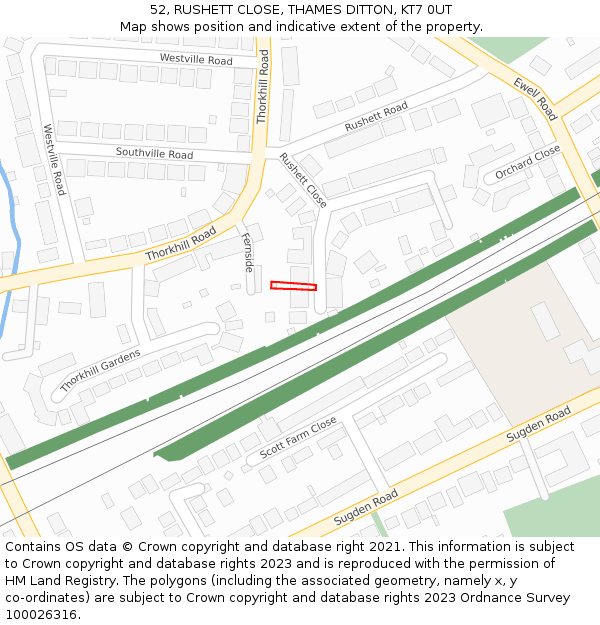 52, RUSHETT CLOSE, THAMES DITTON, KT7 0UT: Location map and indicative extent of plot