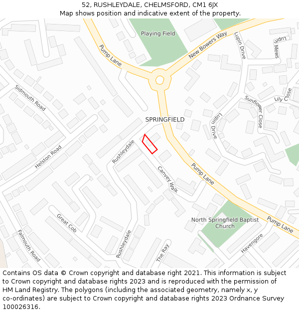 52, RUSHLEYDALE, CHELMSFORD, CM1 6JX: Location map and indicative extent of plot