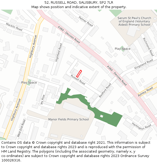 52, RUSSELL ROAD, SALISBURY, SP2 7LR: Location map and indicative extent of plot