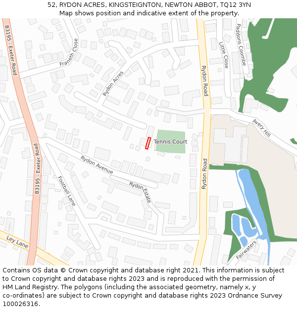 52, RYDON ACRES, KINGSTEIGNTON, NEWTON ABBOT, TQ12 3YN: Location map and indicative extent of plot