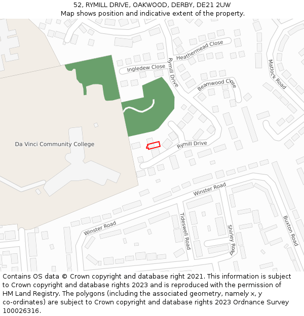 52, RYMILL DRIVE, OAKWOOD, DERBY, DE21 2UW: Location map and indicative extent of plot