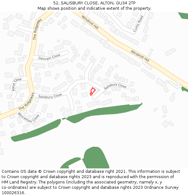 52, SALISBURY CLOSE, ALTON, GU34 2TP: Location map and indicative extent of plot