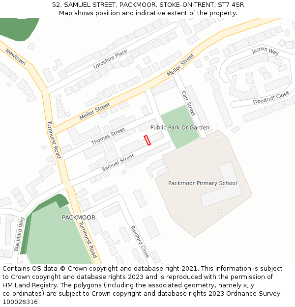 52, SAMUEL STREET, PACKMOOR, STOKE-ON-TRENT, ST7 4SR: Location map and indicative extent of plot