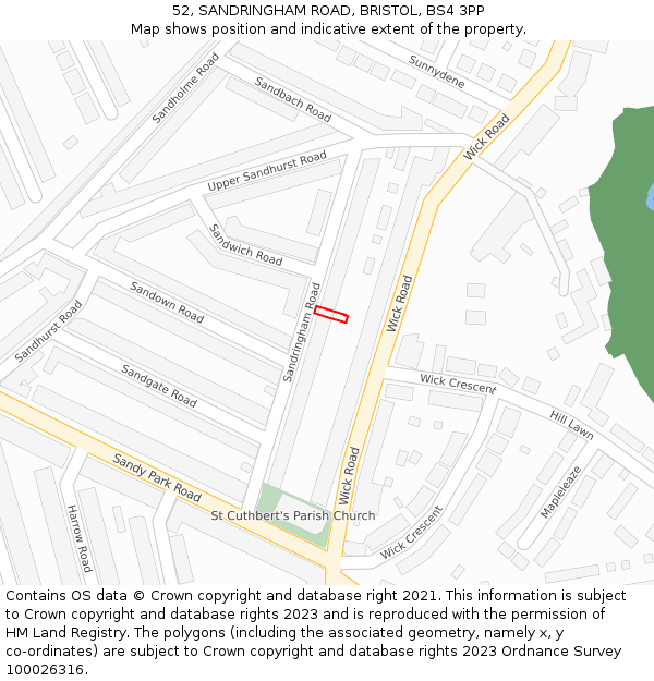 52, SANDRINGHAM ROAD, BRISTOL, BS4 3PP: Location map and indicative extent of plot