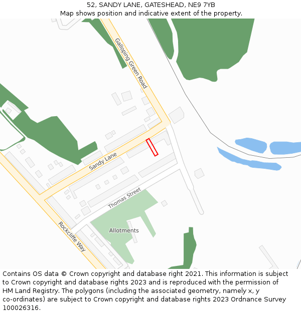 52, SANDY LANE, GATESHEAD, NE9 7YB: Location map and indicative extent of plot