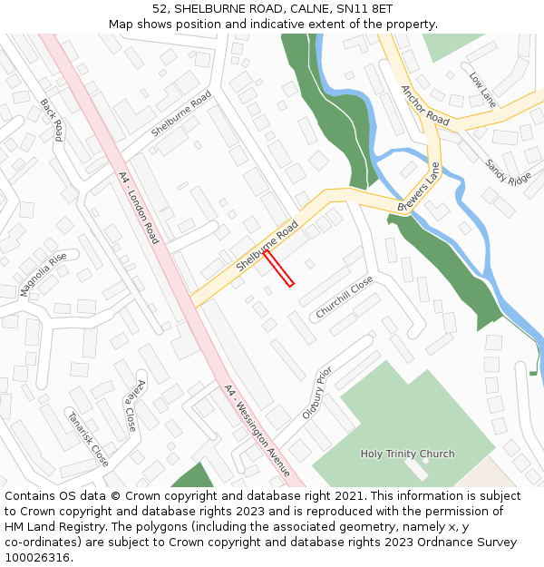 52, SHELBURNE ROAD, CALNE, SN11 8ET: Location map and indicative extent of plot
