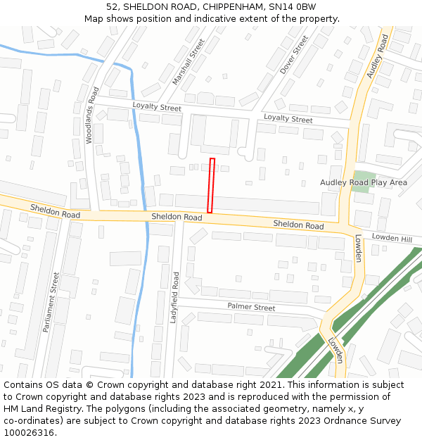 52, SHELDON ROAD, CHIPPENHAM, SN14 0BW: Location map and indicative extent of plot