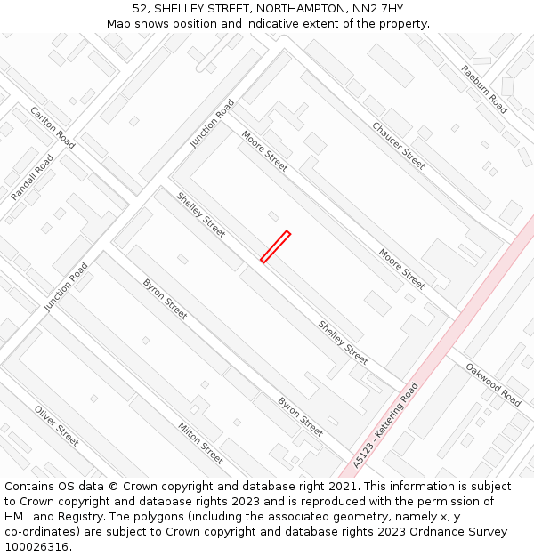 52, SHELLEY STREET, NORTHAMPTON, NN2 7HY: Location map and indicative extent of plot